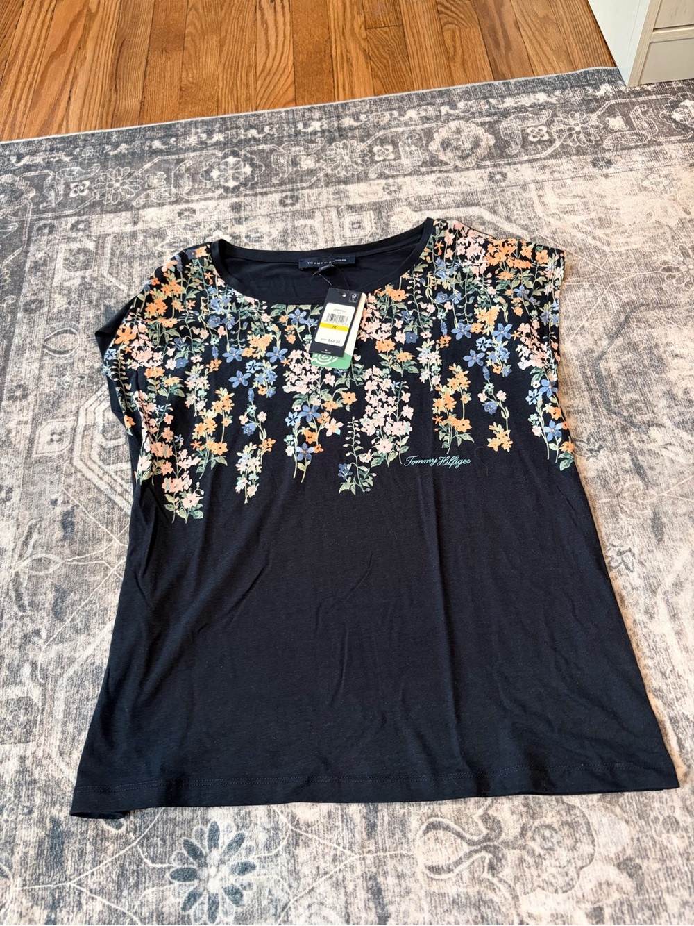 Tommy Hilfiger Navy Floral Cascade Short Sleeve Tee with Pastel Blooms